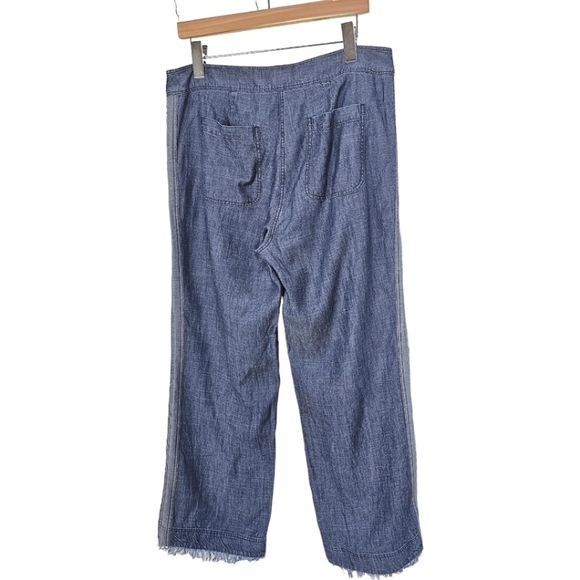 Trina Turk Filipe Denim Chambray Lyocell Linen Blend Frayed Hem Pants Size 6 - Picture 5 of 11